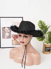 羽毛裝飾帽 - 黑色 - 查看 2