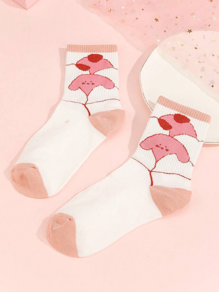 1 đôi tất nữ nhân vật hoạt hình vui nhộn đến giữa bắp chân - Nhiều màu - Xem 1