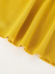 SHEIN 女孩花卉刺繡荷葉邊荷葉邊下擺連衣裙 - 芥末黃 - 查看 3