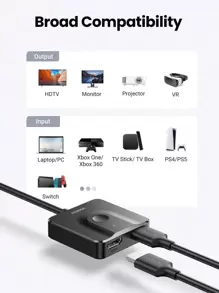 UGREEN 2-Port HD MI-Compatible Switch 4K 60Hz Switcher Splitter Compatible With Switch X Box /5 Monitor TV Box With 1m HD MI Cable - Black - View 8