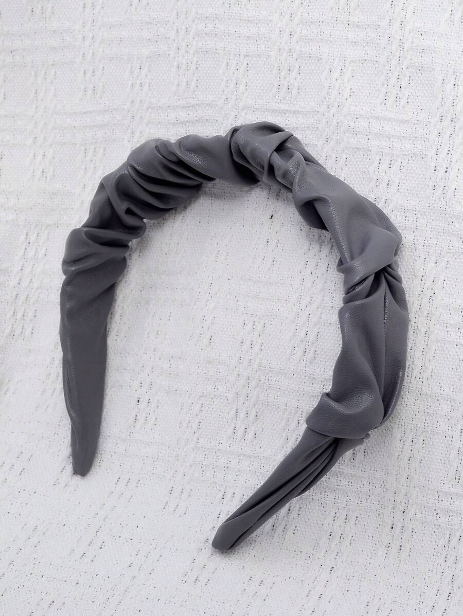 Solid Ruched Headband - Grey - View 1