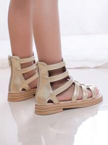 Girls Metallic Zipper Back Street Gladiator Sandals For Summer - Gold - View 3