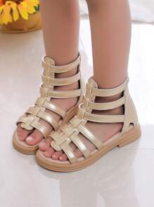 Girls Metallic Zipper Back Street Gladiator Sandals For Summer - Gold - View 6