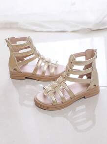 Girls Metallic Zipper Back Street Gladiator Sandals For Summer - Gold - View 7
