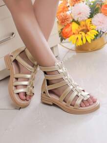 Girls Metallic Zipper Back Street Gladiator Sandals For Summer - Gold - View 9