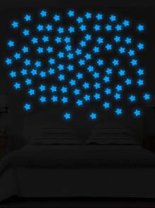 96入组/套PVC星形夜光牆貼適用於家庭墻面裝飾 - 米色 - 查看 1