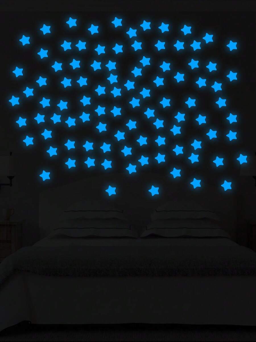 96入组/套PVC星形夜光牆貼適用於家庭墻面裝飾 - 米色 - 查看 1