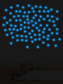 96入组/套PVC星形夜光牆貼適用於家庭墻面裝飾 - 米色 - 查看 3