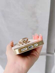 Metal Electroplating Splicing Design & Lion Head Bracket New Phone Case Protective Cover - Beige - View 3