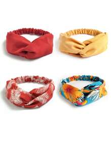 4 chiếc dây buộc tóc xoắn in hoa - Nhiều màu - Xem 1