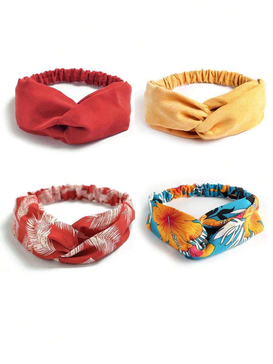 4 chiếc dây buộc tóc xoắn in hoa - Nhiều màu - Xem 1