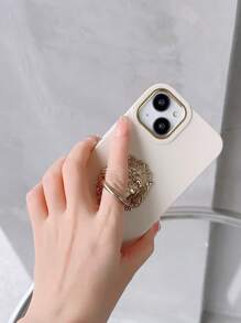Metal Electroplating Splicing Design & Lion Head Bracket New Phone Case Protective Cover - Beige - View 4