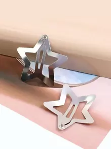 10pcs Silver Star Shaped BB Hair Clips For Girls, Y2K Cute Star Hairpins, Simple Metal Hair Accessories For Women Street