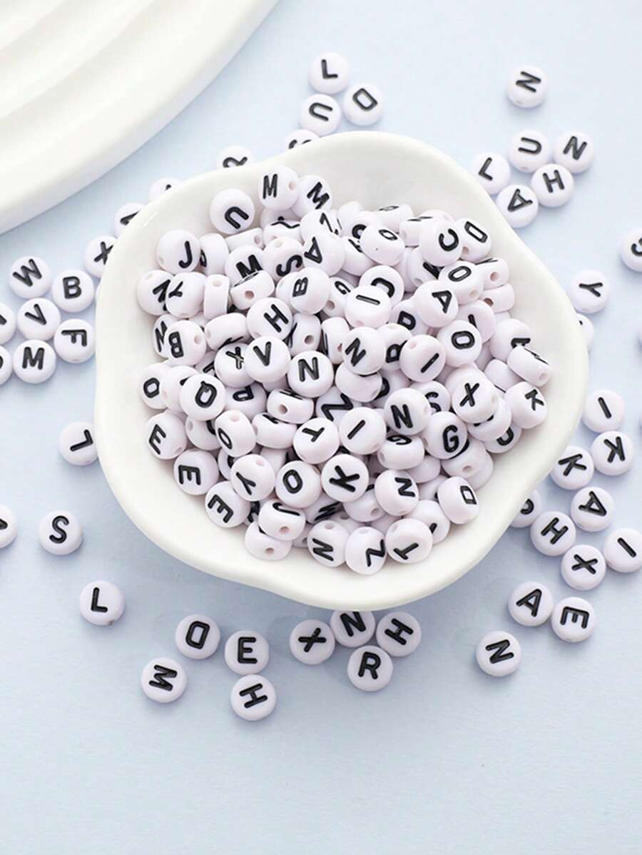 1套100顆圓形字母珠用於DIY手鍊、項鍊和鑰匙扣製作 - 白色 - 查看 1