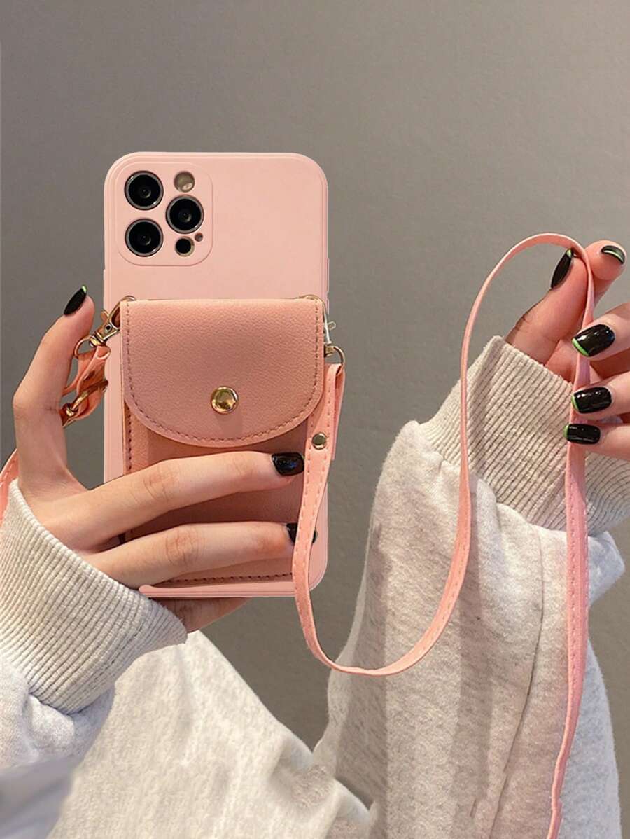 1入組多功能卡槽手機殼斜挎/單肩包零錢包相容 Iphone 15 Pro Max，全覆蓋手機殼相容於三星/小米 - 粉色 - 查看 1