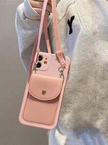 1入組多功能卡槽手機殼斜挎/單肩包零錢包相容 Iphone 15 Pro Max，全覆蓋手機殼相容於三星/小米 - 粉色 - 查看 2