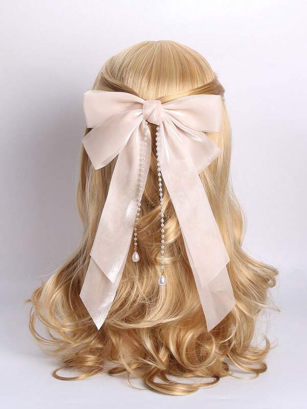 Cute Faux Pearl & Bow Decor Hair Clip