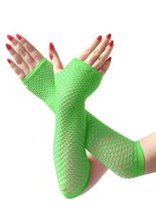 1對女式鏤空時尚露指手套用於裝飾 - 綠色 - 查看 2
