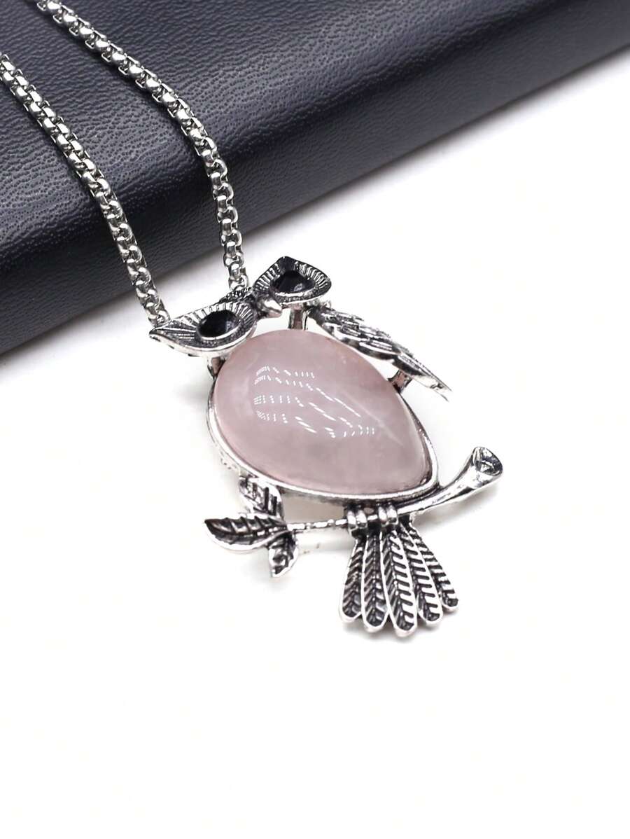 1 vòng cổ mặt dây chuyền hình cú đá tự nhiên - Hồng - Xem 1