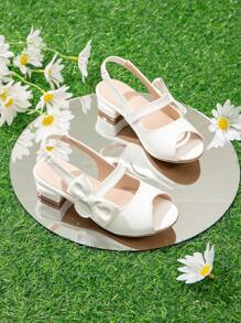 Girls Bow Decor Chunky Heeled Slingback Sandals For Outdoor - White - View 3