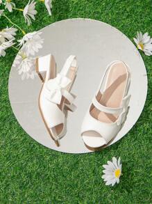 Girls Bow Decor Chunky Heeled Slingback Sandals For Outdoor - White - View 5