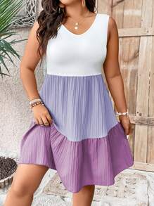 SHEIN Holidaya 大碼休閒荷葉邊撞色連衣裙 - 彩色 - 查看 3