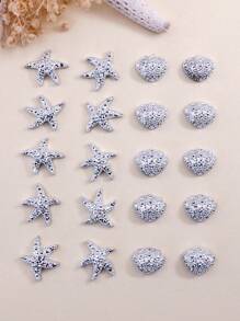 20 piezas Decoración de uñas estrella de mar & con diseño de concha - Plateado - Ver 2