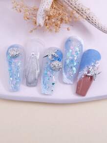 20 piezas Decoración de uñas estrella de mar & con diseño de concha - Plateado - Ver 3