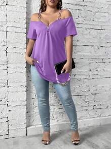 Celure 大碼鏈條細節挖肩T恤 - 紫丁香色 - 查看 3