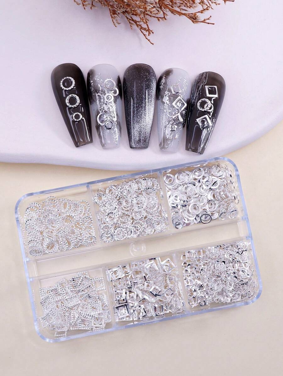 1盒混合形状美甲装饰DIY指甲饰品美甲宝石美甲用品指甲 - 銀色 - 查看 1