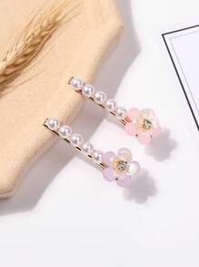 2 chiếc kẹp tóc trang trí hoa & ngọc trai giả cho nữ trang trí thanh lịch, để trang trí - Nhiều màu - Xem 2