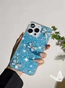 Funda de teléfono con decoración de mariposa y brillo para iPhone 16 - Azul - Ver 3
