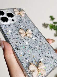 Funda de teléfono con decoración de mariposa y brillo compatible con iPhone 16, versión internacional, no la versión nacional - Blanco - Ver 3