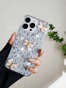 Funda de teléfono con decoración de mariposa y brillo compatible con iPhone 16, versión internacional, no la versión nacional - Blanco - Ver 4