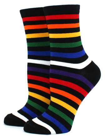 彩虹條紋印花中筒襪