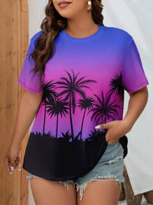 SHEIN LUNE Plus Coconut Tree Print Tee - Multicolor - View 1