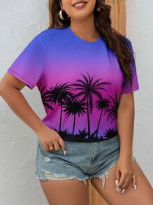 SHEIN LUNE Plus Coconut Tree Print Tee - Multicolor - View 5