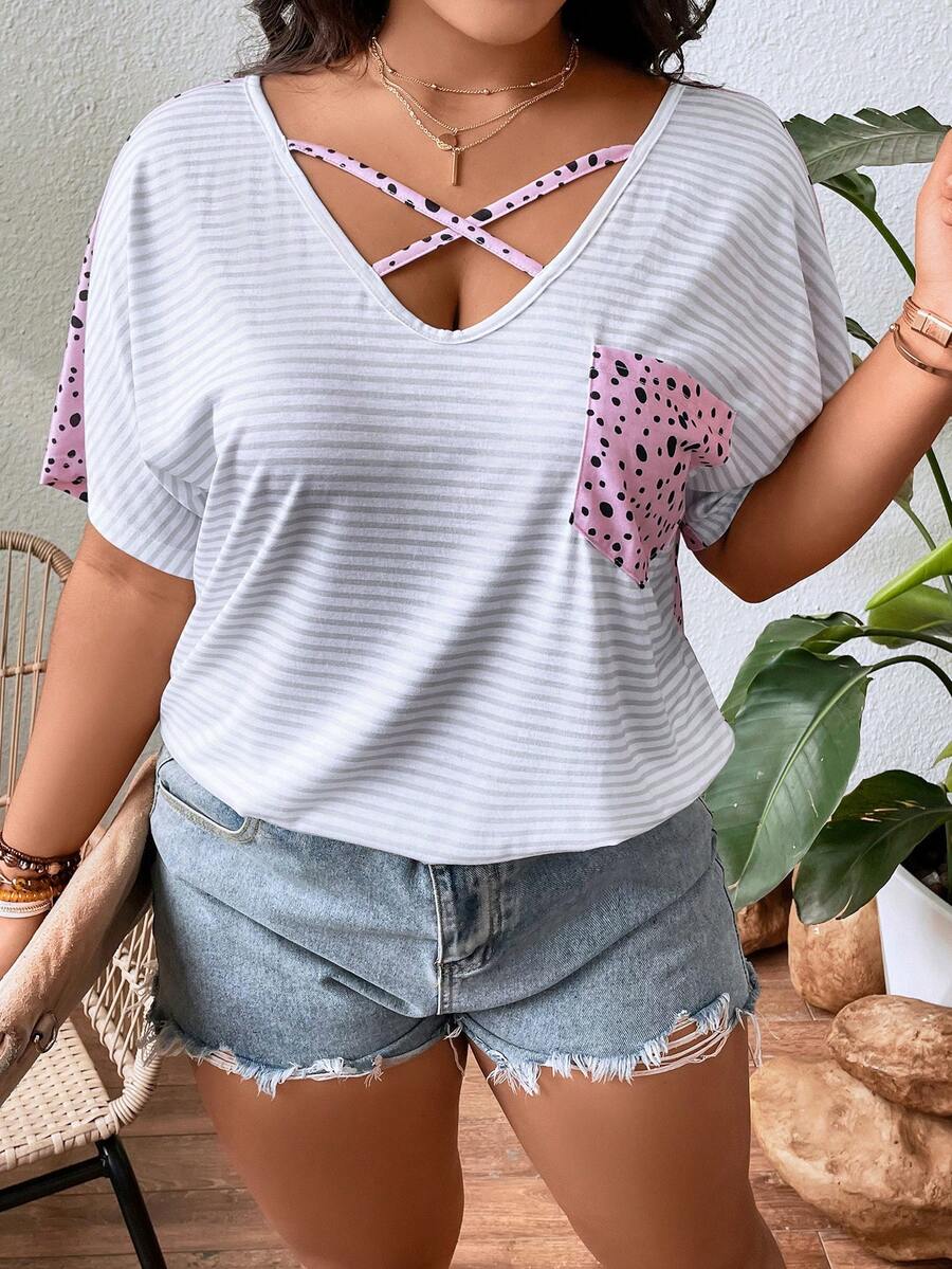 Áo thun Plus size Hội Chữ thập Túi Sọc Giải trí - trắng - Xem 1