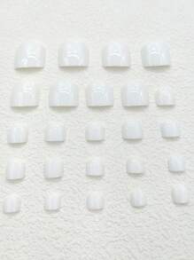 Transform Your Nails With 24pcs Short Square White Solid Glossy Plain Fake Toenail & 1pc Nail File & 1sheet Tape Press On Nails Nail Supplies - White - View 5