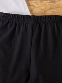 女孩標語和蝴蝶印花T恤和短褲 - 黑與白 - 查看 5