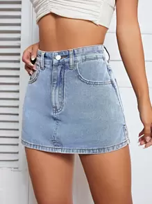 SHEIN EZwear Skort mezclilla de talle alto - Lavado ligero - Ver 4