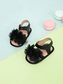Baby Flower Decor Hoop-and-loop Fastener Ankle Strap Sandals