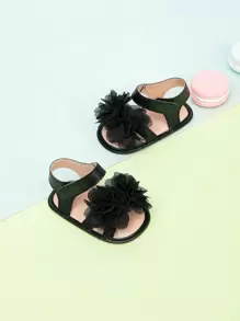 Baby Flower Decor Hoop-and-loop Fastener Ankle Strap Sandals