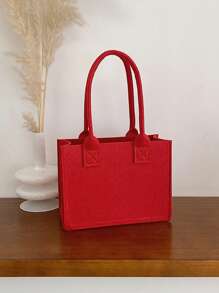 迷你方包雙把手毛氈素色