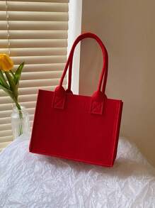 迷你方包雙把手毛氈素色