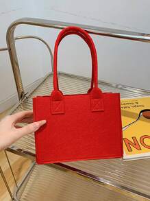 迷你方包雙把手毛氈素色