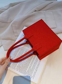 迷你方包雙把手毛氈素色