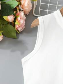 SHEIN Girls Cut Out Tank Top & Paperbag Waist Shorts - Blue and White - View 4