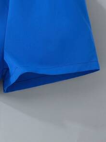 SHEIN Girls Cut Out Tank Top & Paperbag Waist Shorts - Blue and White - View 6