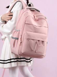 中號經典背包字母拼貼裝飾書包，適合畢業生、青少年女孩、新生、大二、大三、大學、大學和高中，非常適合戶外、旅行和返校